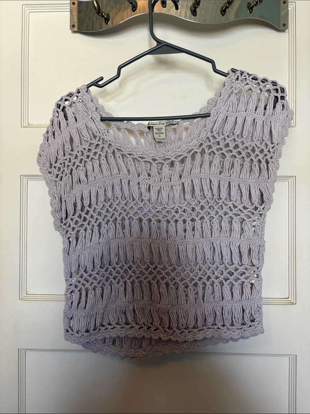 American Rag Cie Open-Knit Lavender/Gray Sleeveless Top Size S